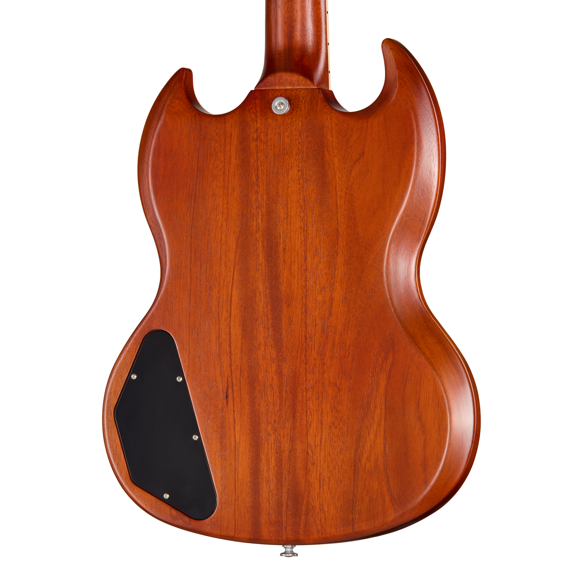 E-Gitarre, Mahagonikorpus, Rotbraunes Holz, Doppel-Cutaway, Schwarze Abdeckung